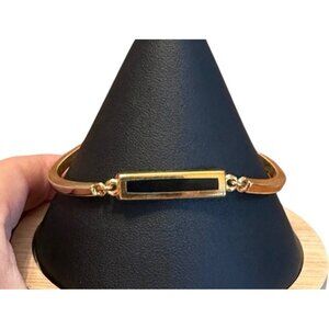 Vintage Monet Black Enamel Gold Rectangular Bar Tone Bracelet 7" Hinged Bangle